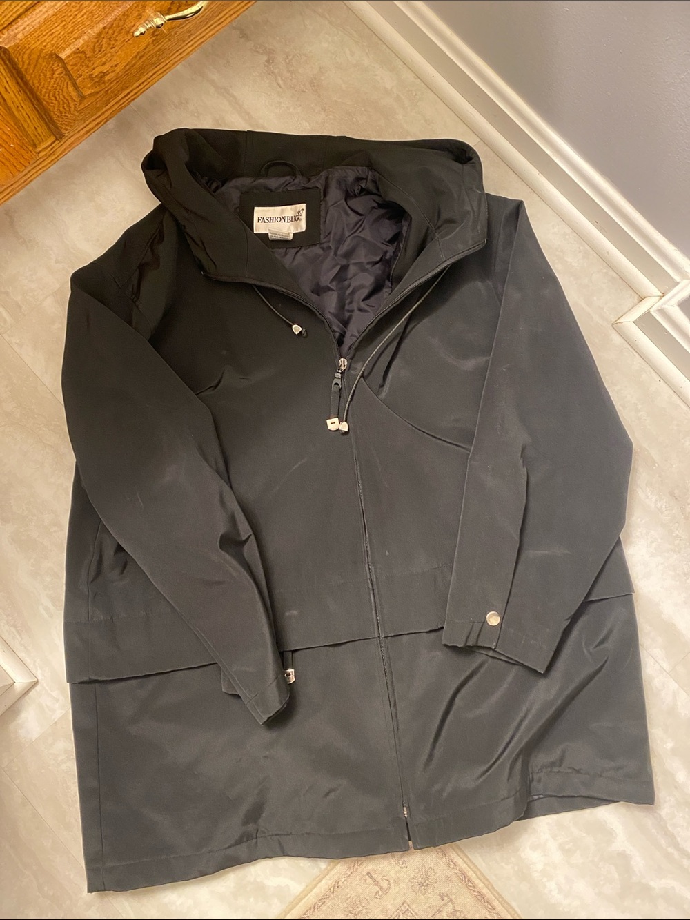 Vintage Fashion Bug 18/20 Black Hooded Raincoat with Zip Closure